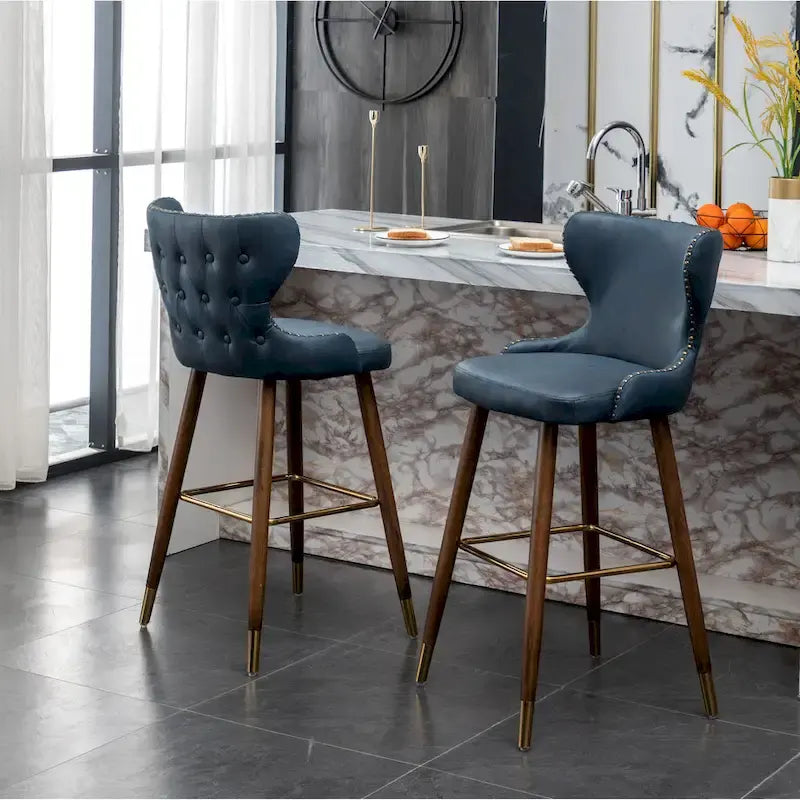 Nevis Mid-century Modern Faux Leather Tufted Nailhead Trim Barstool Set of 2