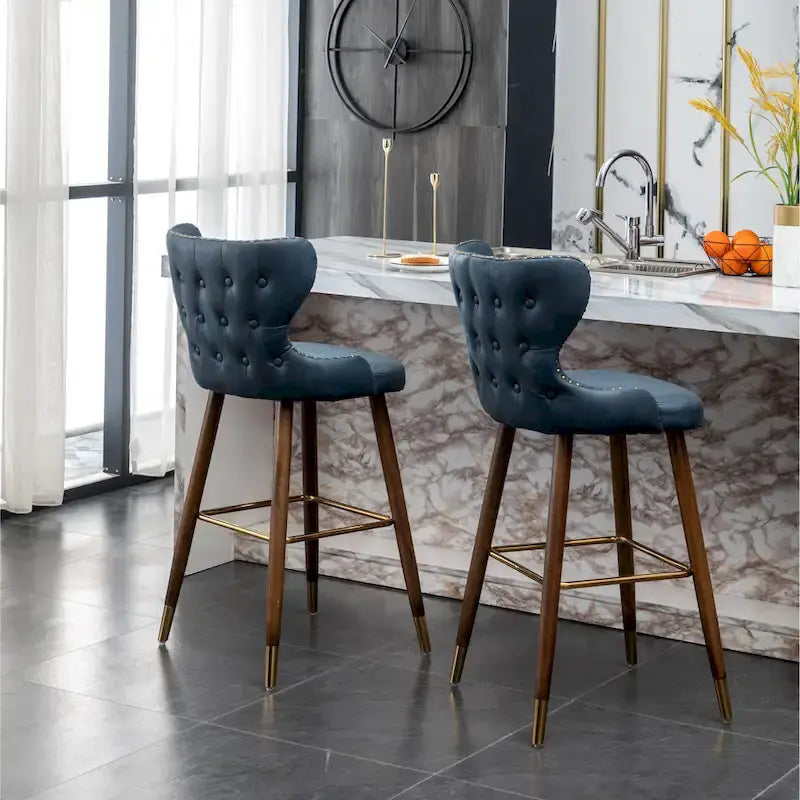 Nevis Mid-century Modern Faux Leather Tufted Nailhead Trim Barstool Set of 2