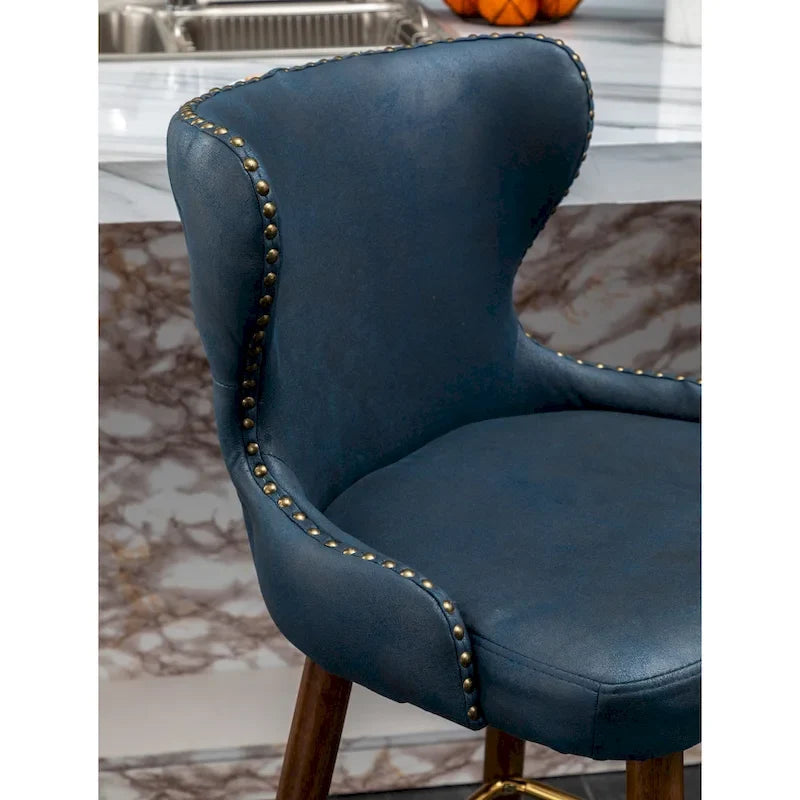 Nevis Mid-century Modern Faux Leather Tufted Nailhead Trim Barstool Set of 2