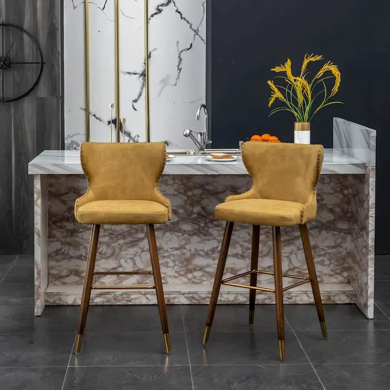Nevis Mid-century Modern Faux Leather Tufted Nailhead Trim Barstool Set of 2