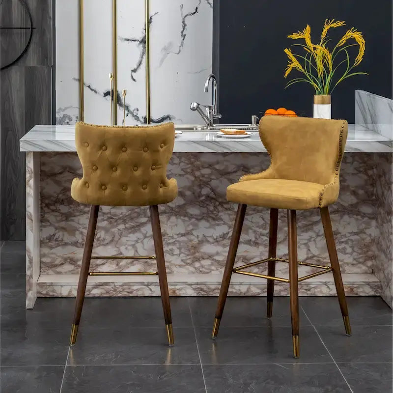 Nevis Mid-century Modern Faux Leather Tufted Nailhead Trim Barstool Set of 2