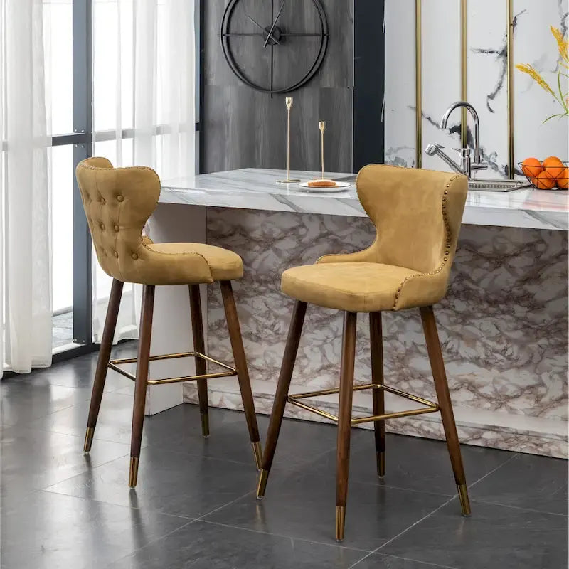 Nevis Mid-century Modern Faux Leather Tufted Nailhead Trim Barstool Set of 2