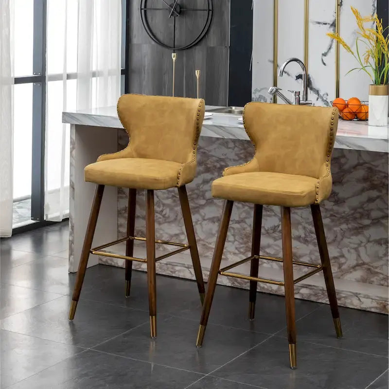 Nevis Mid-century Modern Faux Leather Tufted Nailhead Trim Barstool Set of 2