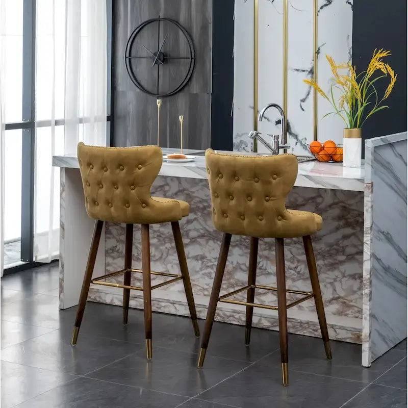 Nevis Mid-century Modern Faux Leather Tufted Nailhead Trim Barstool Set of 2