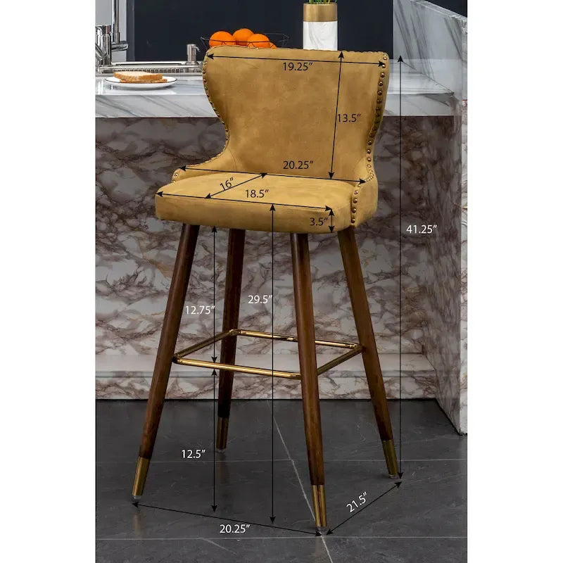 Nevis Mid-century Modern Faux Leather Tufted Nailhead Trim Barstool Set of 2