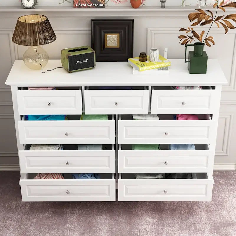 9-Drawer Dresser with Solid Wood Legs Chest Of Drawers Lacquer Console