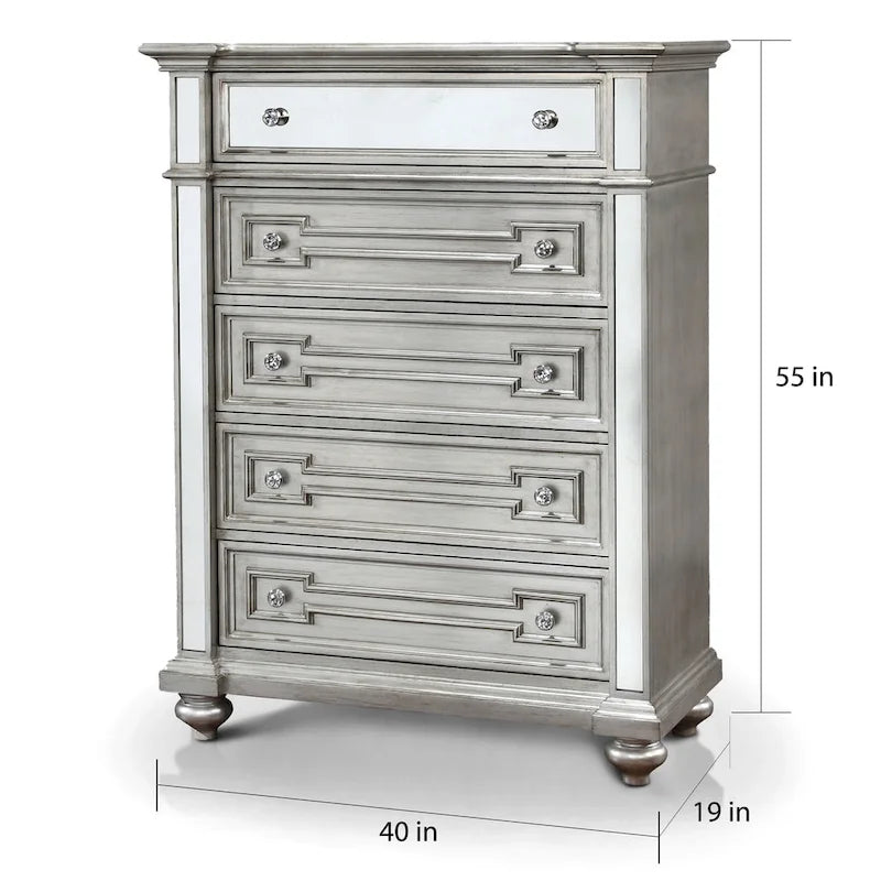 Eaen Glam Champagne Solid Wood 5-Drawer Chest