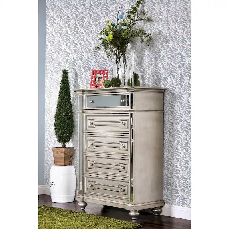 Eaen Glam Champagne Solid Wood 5-Drawer Chest