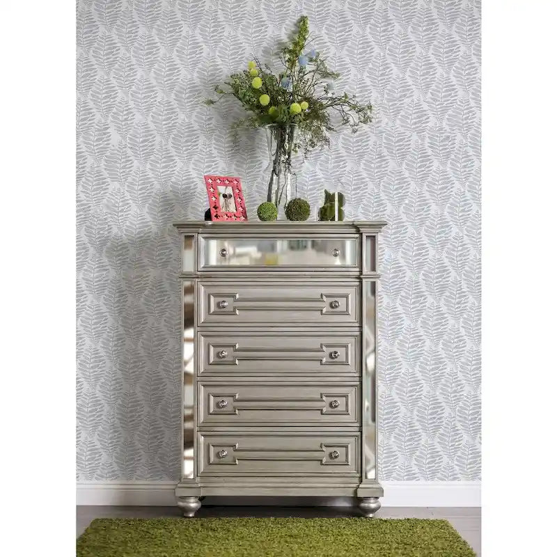 Eaen Glam Champagne Solid Wood 5-Drawer Chest