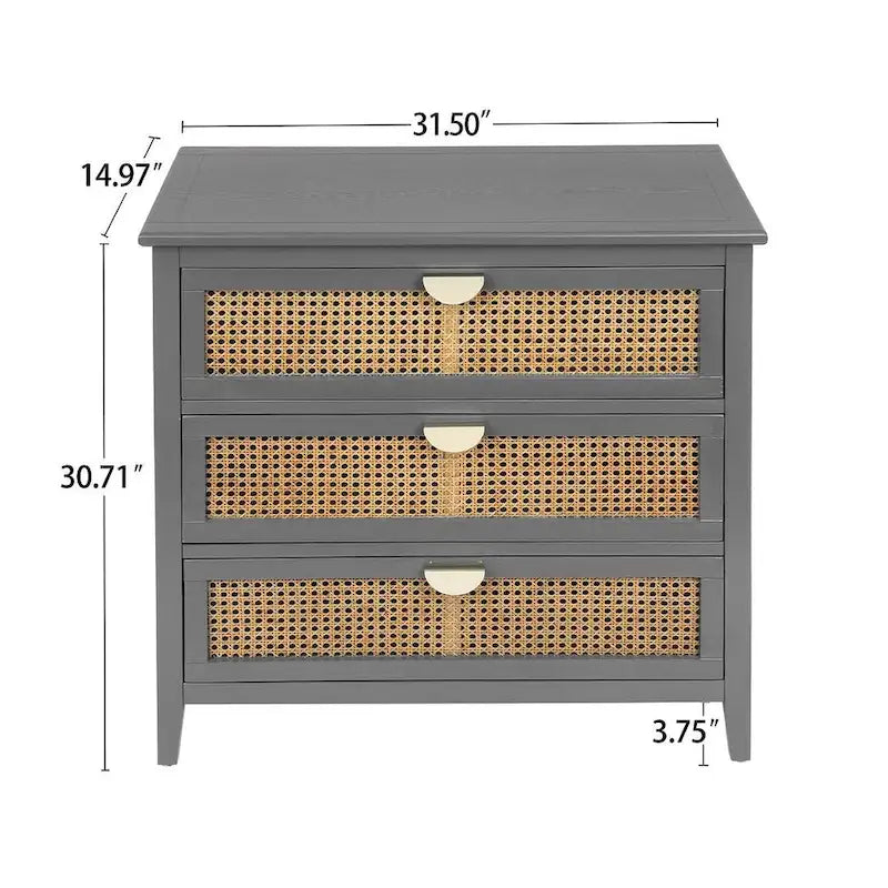 3 Drawers Rattan Storage Cabinet for Bedroom Living Room