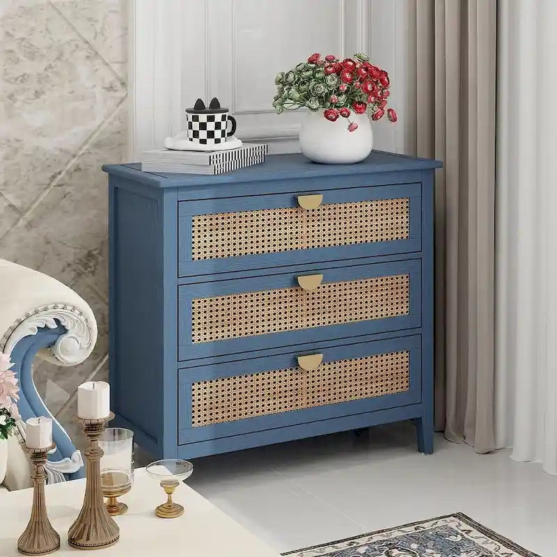 3 Drawers Rattan Storage Cabinet for Bedroom Living Room