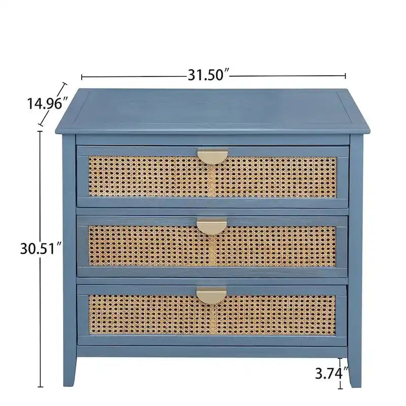3 Drawers Rattan Storage Cabinet for Bedroom Living Room