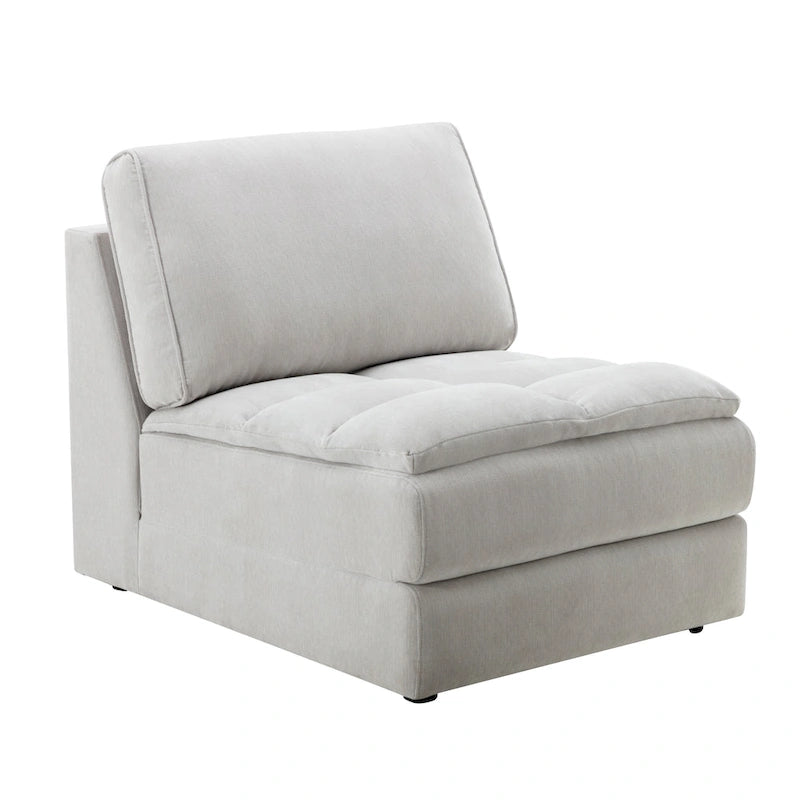 Roundhill Furniture Breton Contemporary Fabric Tufted Modular Sectional Sofa with Ottoman, Oyster
