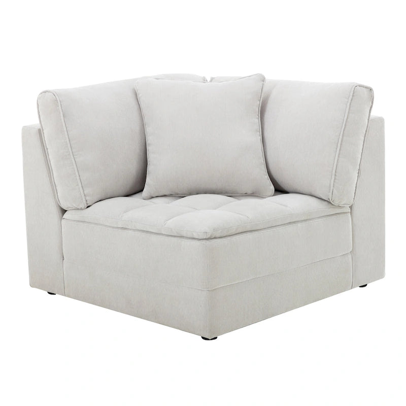 Roundhill Furniture Breton Contemporary Fabric Tufted Modular Sectional Sofa with Ottoman, Oyster