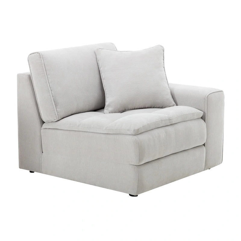 Roundhill Furniture Breton Contemporary Fabric Tufted Modular Sectional Sofa with Ottoman, Oyster