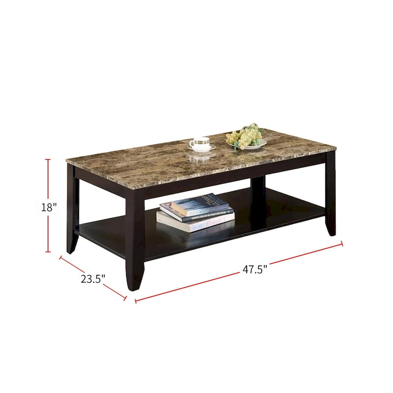 3 Piece Table Set With Marble Top, Walnut