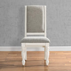 Roundhill Furniture Belleza Antique White Solid Wood Upholstered Dining Chairs, Set of 2