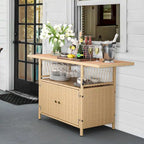 Moasis Outdoor Storage Cabinet Patio Wicker Bar Counter Backyard Furniture w/Plastic Wood Tabletop - 50.4L x20.9W x 33.9H