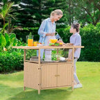 Moasis Outdoor Storage Cabinet Patio Wicker Bar Counter Backyard Furniture w/Plastic Wood Tabletop - 50.4L x20.9W x 33.9H