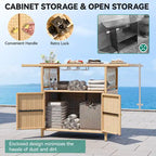 Moasis Outdoor Storage Cabinet Patio Wicker Bar Counter Backyard Furniture w/Plastic Wood Tabletop - 50.4L x20.9W x 33.9H