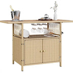 Moasis Outdoor Storage Cabinet Patio Wicker Bar Counter Backyard Furniture w/Plastic Wood Tabletop - 50.4L x20.9W x 33.9H
