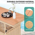 Moasis Outdoor Storage Cabinet Patio Wicker Bar Counter Backyard Furniture w/Plastic Wood Tabletop - 50.4L x20.9W x 33.9H