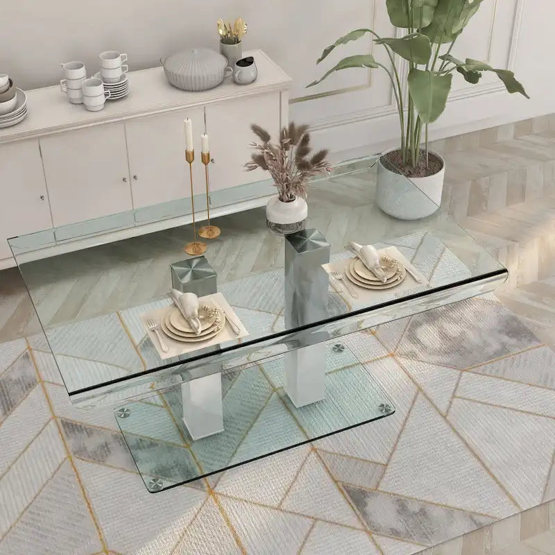 Maza 59-inch Silvertone Metal/Glass Dining Table