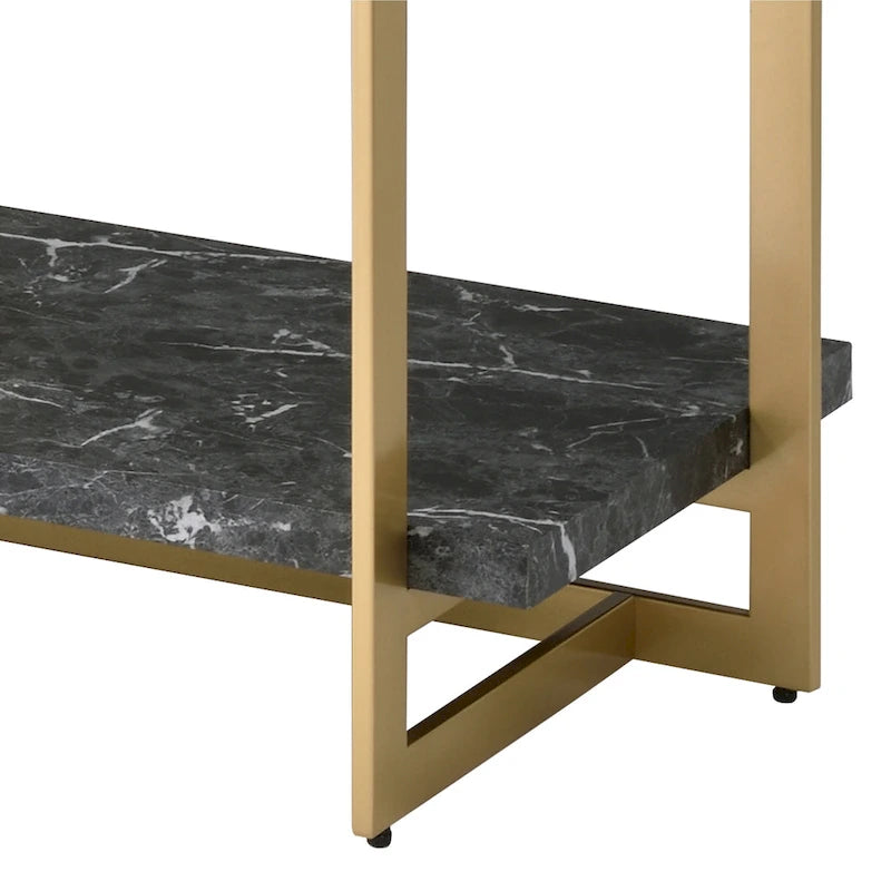 Lovell Glam Gold and Black 51-inch Faux Marble 1-Shelf Sofa Table