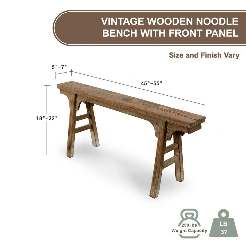 Artissance Vintage Noodle Bench with Front Panel, Weathered Natural Wood Finish (Size & Finish Vary) - 57W x 6.2L x 22H
