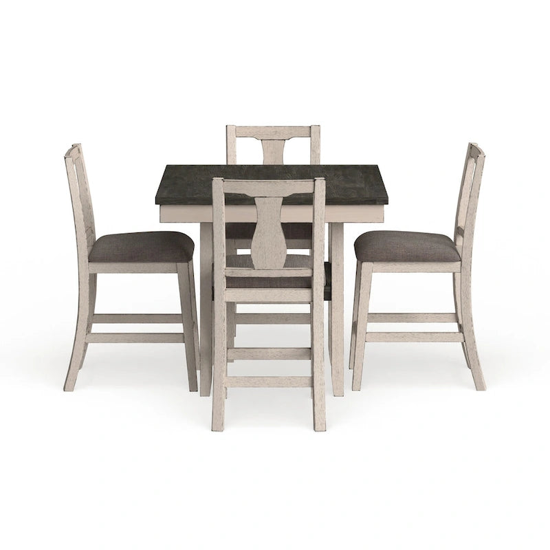 Merichleri Rustic Antique White Wood 5-Piece Counter Height Dining Set
