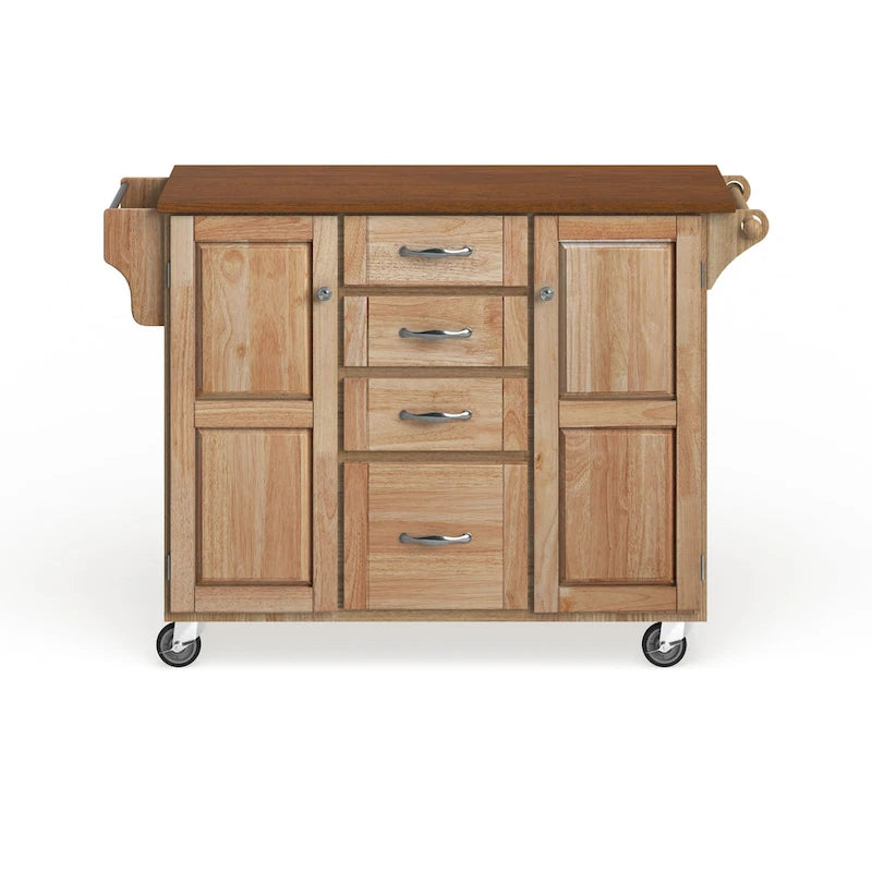 Puff Island Natural Finish 4-drawer Kitchen Cart