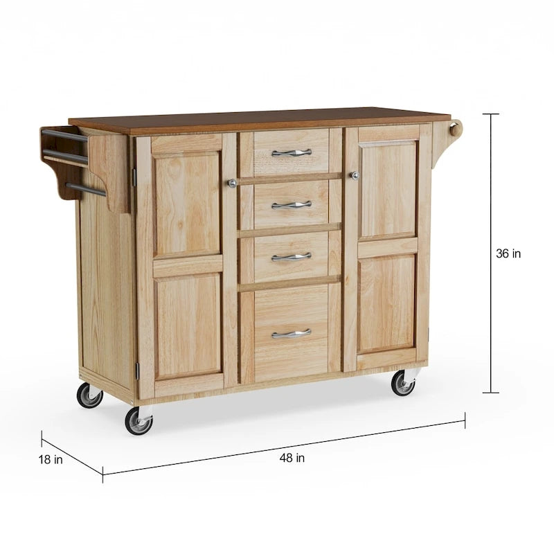 Puff Island Natural Finish 4-drawer Kitchen Cart