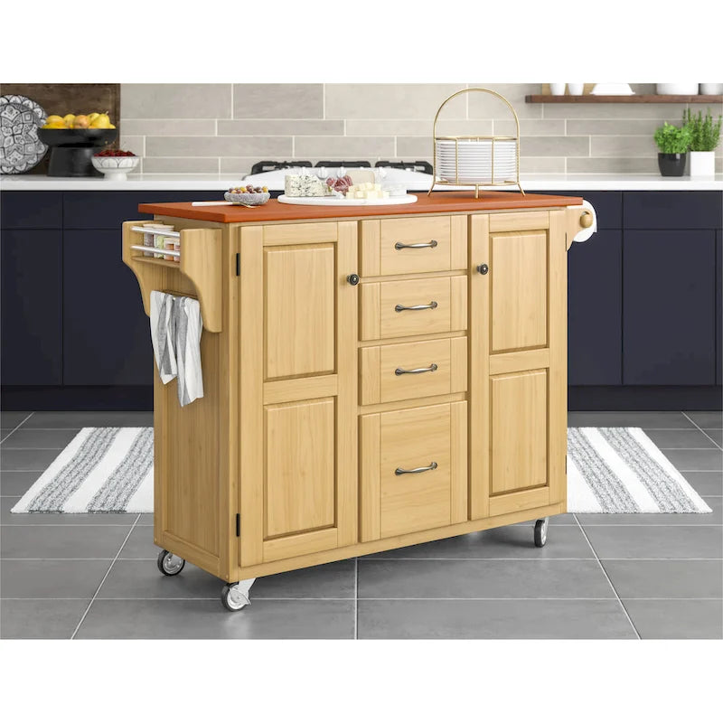 Puff Island Natural Finish 4-drawer Kitchen Cart