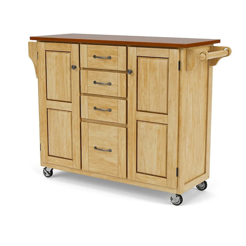Puff Island Natural Finish 4-drawer Kitchen Cart