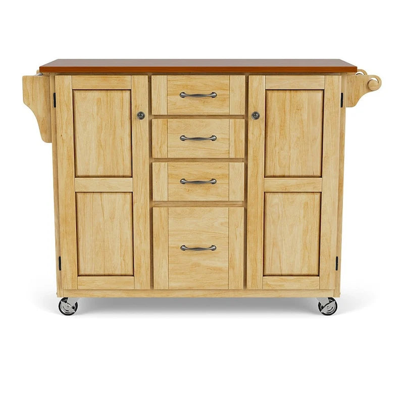 Puff Island Natural Finish 4-drawer Kitchen Cart