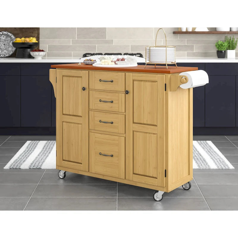 Puff Island Natural Finish 4-drawer Kitchen Cart