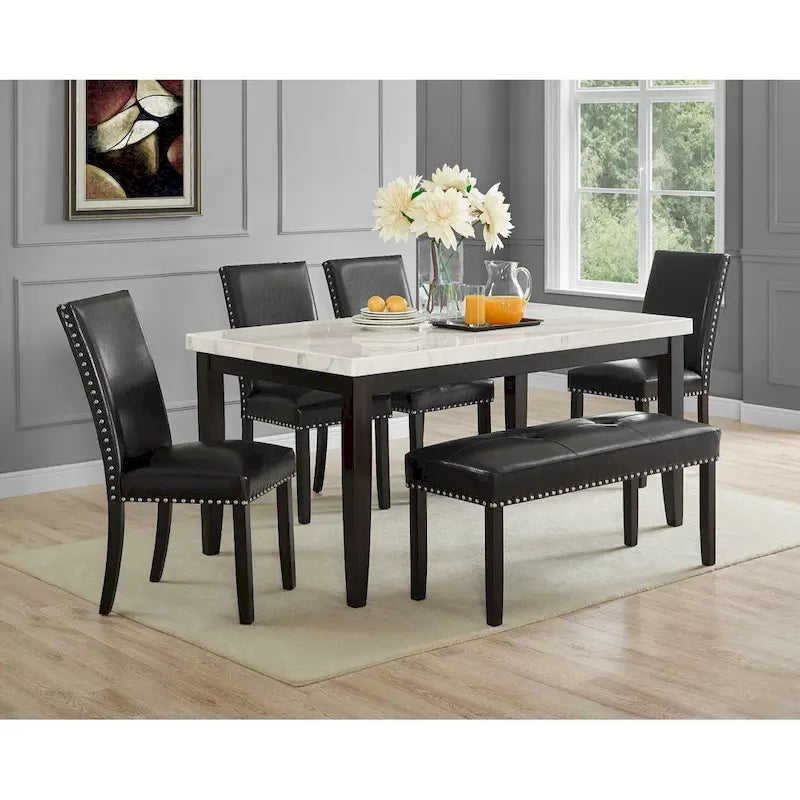 Steve Silver Winlock Faux Leather Dining Bench with Nailheads,