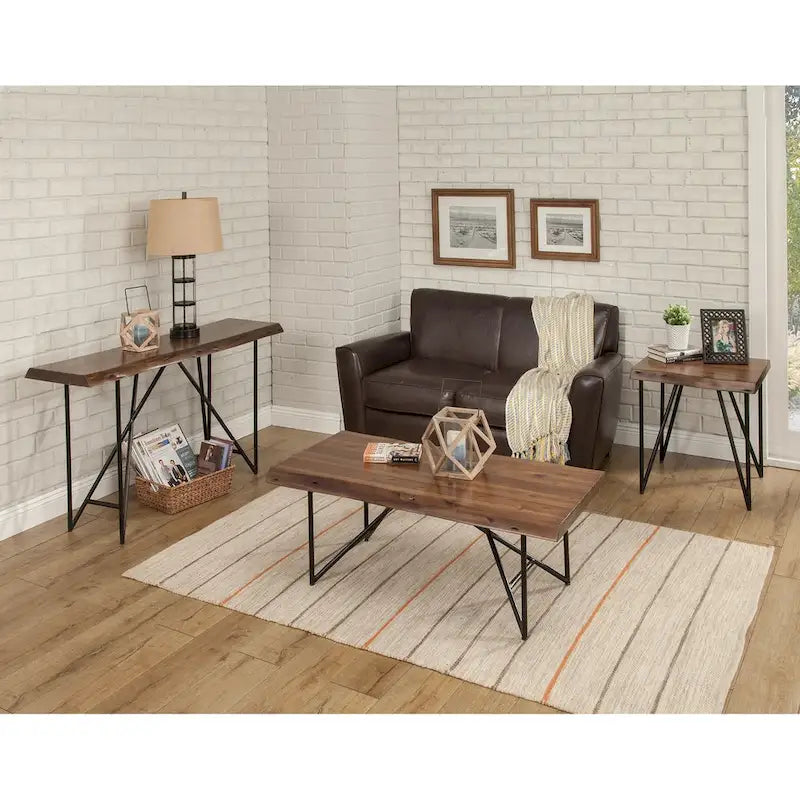 Alpine Furniture Live Edge Coffee/Cocktail Table - Light Walnut - 50Wx25.5Dx18H