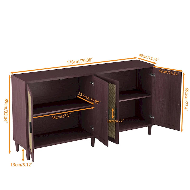 Functional 4-Door Rattan Decorative Storage Cabinet