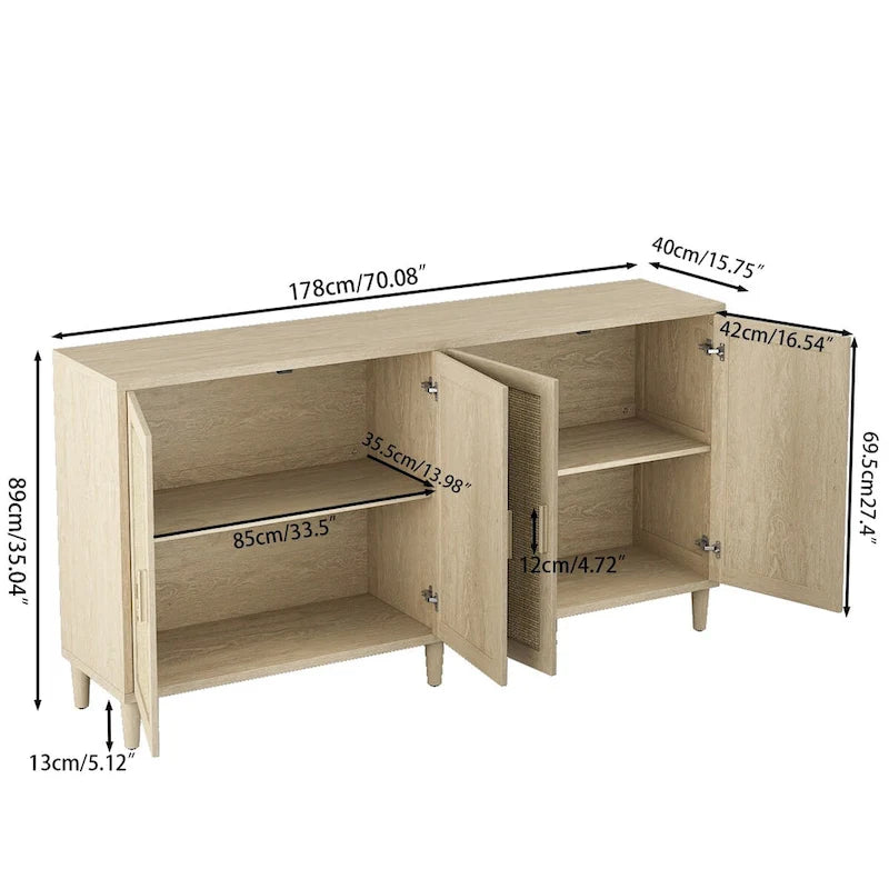 Functional 4-Door Rattan Decorative Storage Cabinet