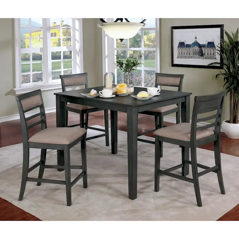 Yevana Contemporary Solid Wood 5-Piece Counter Height Dining Set