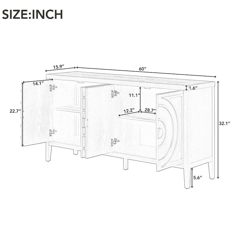 Retro Sideboard with Circular Groove Design Metal Handle