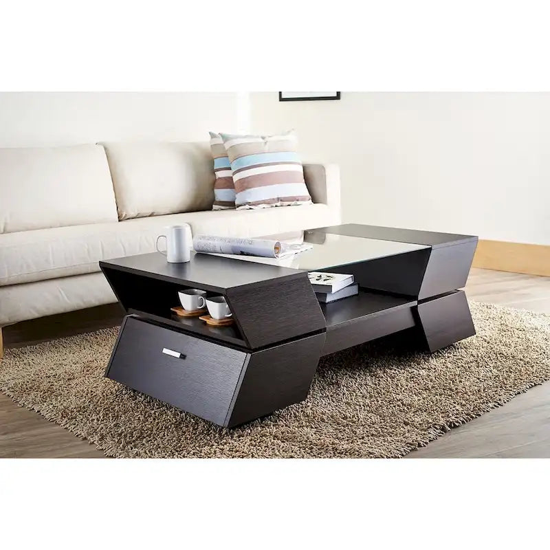 Anjin Enzo Contemporary 47-inch Glass Top Insert Two-tone 1-Shelf Coffee Table