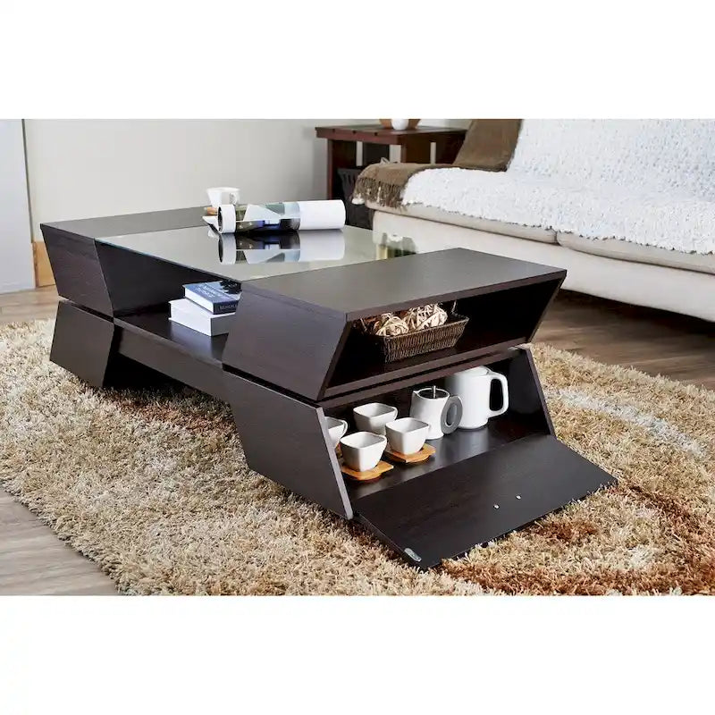 Anjin Enzo Contemporary 47-inch Glass Top Insert Two-tone 1-Shelf Coffee Table