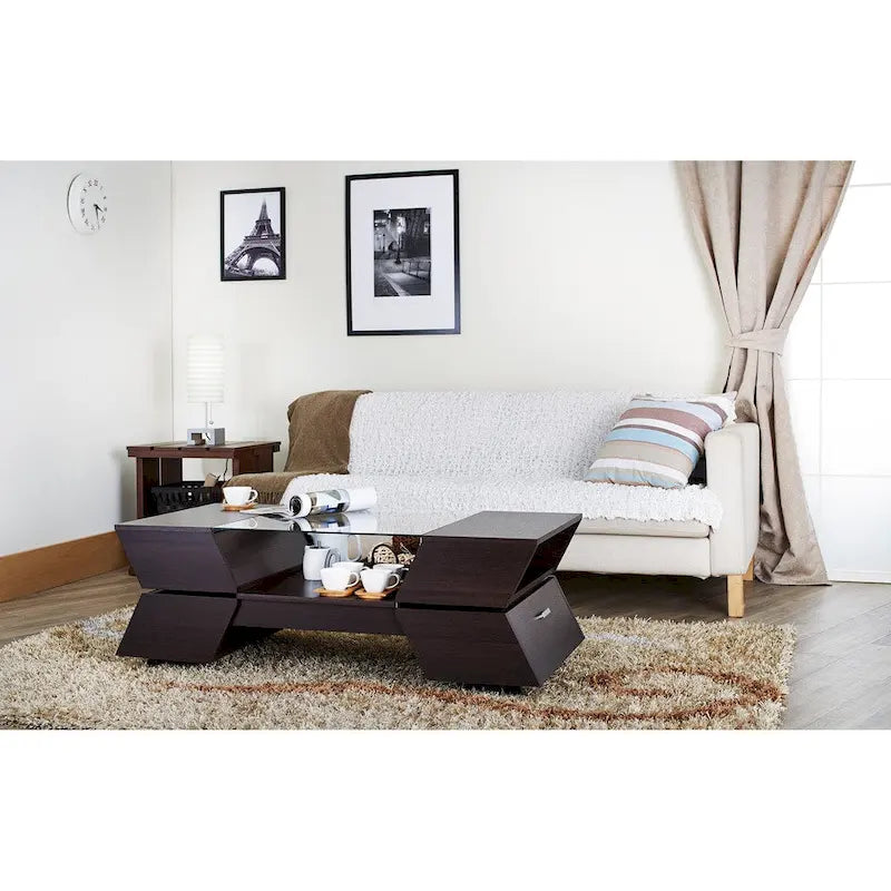 Anjin Enzo Contemporary 47-inch Glass Top Insert Two-tone 1-Shelf Coffee Table