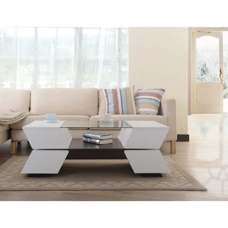 Anjin Enzo Contemporary 47-inch Glass Top Insert Two-tone 1-Shelf Coffee Table