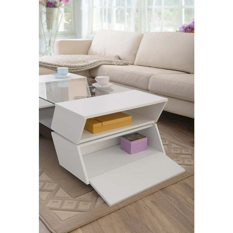 Anjin Enzo Contemporary 47-inch Glass Top Insert Two-tone 1-Shelf Coffee Table