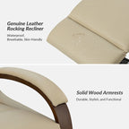 Leopold Modern Genuine Leather Swivel Rocking Manual Recliner Chair with Wooden Arm Accents by HULALA HOME