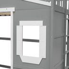House Loft Bed Twin Kids Playhouse Bed, Solid Wood Loft Bed Frame with Window and Ladder
