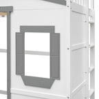 House Loft Bed Twin Kids Playhouse Bed, Solid Wood Loft Bed Frame with Window and Ladder
